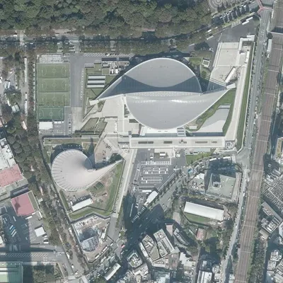 Национальный гимнасий Ёёги — Aerial view of Yoyogi National Gymnasium.20191101